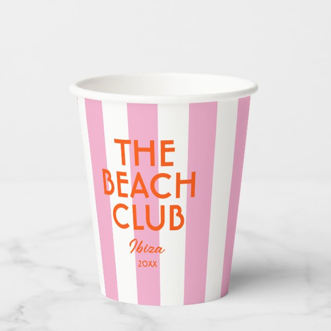 The Beach Club Ibiza Pink Cabana Stripe Paper Cups (Front)