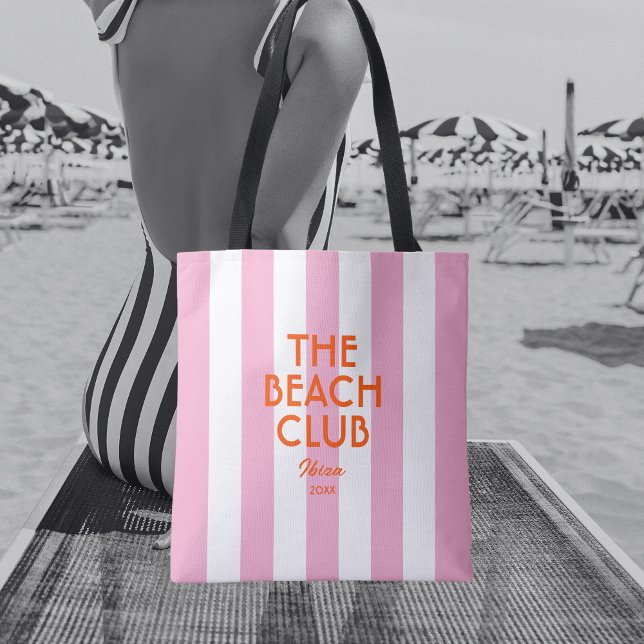 The Beach Club Ibiza Pink Cabana Stripe Tote Bag (Creator Uploaded)