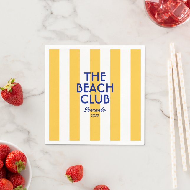 The Beach Club Sorrento Yellow Cabana Stripe  Napkin (Insitu)