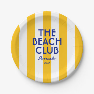 The Beach Club Sorrento Yellow Cabana Stripe Round Paper Plate