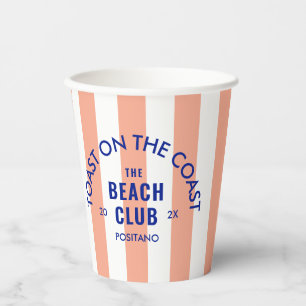 The Beach Club Toast On The Coast Pink Stripe Paper Cups