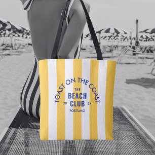 The Beach Club Toast On The Coast Yellow Stripe Tote Bag