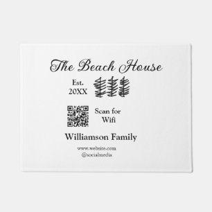 The beach house add family name Q R scan wifi webs Doormat