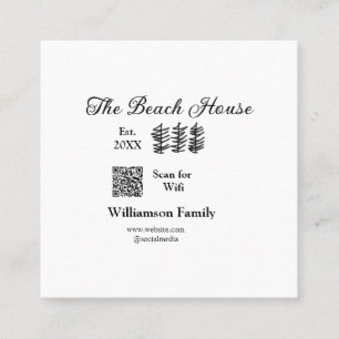 The beach house add family name Q R scan wifi webs Square Business Card