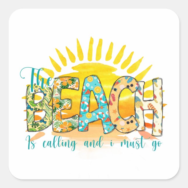 The Beach Is Calling | Sunset Square Sticker (Front)
