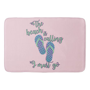 The Beach Is Calling With Mermaid Flip Flops Bath Mat
