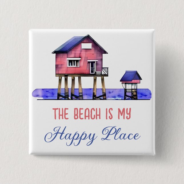 The Beach is my Happy Place 15 Cm Square Badge (Front)