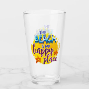 The Beach Is My Happy Place Quote Ocean Sea Fun Glass