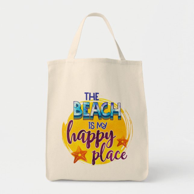 The Beach is my Happy Place Quote Summer Tote Bag (Front)