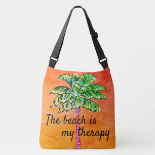 The Beach is My Therapy Orange Tropical Palm Tree  Crossbody Bag