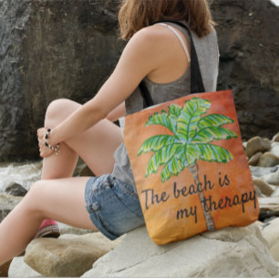 The Beach is My Therapy Orange Tropical Palm Tree Crossbody Bag
