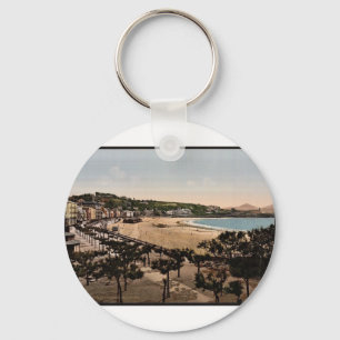 The beach, San Sebastian, Spain vintage Photochrom Key Ring