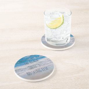 The Beach White Blue Coastal Ocean Waves Phrase Coaster