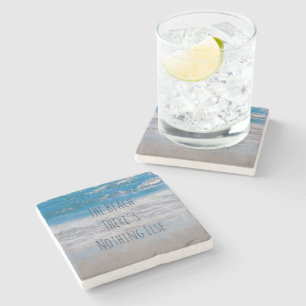 The Beach White Blue Coastal Ocean Waves Phrase Stone Coaster