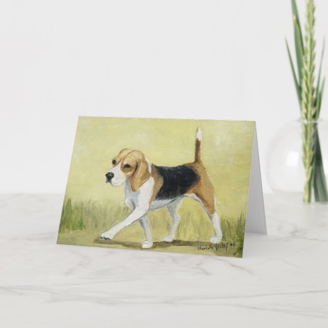 "The Beagle Strut" Dog Art Greeting Card (Front)