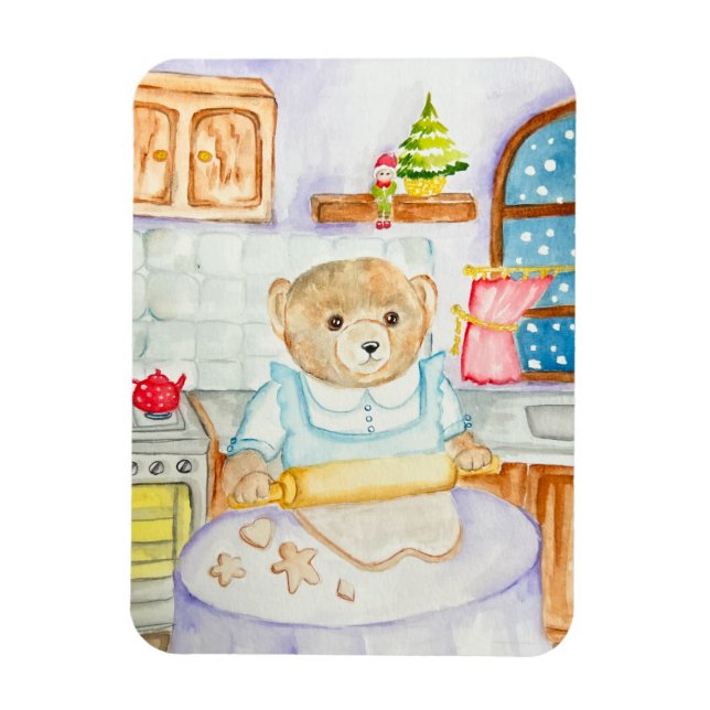 The bear bakes gingerbread magnet (Vertical)
