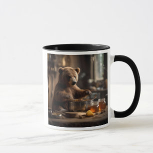 The bear cooks in its pans. mug