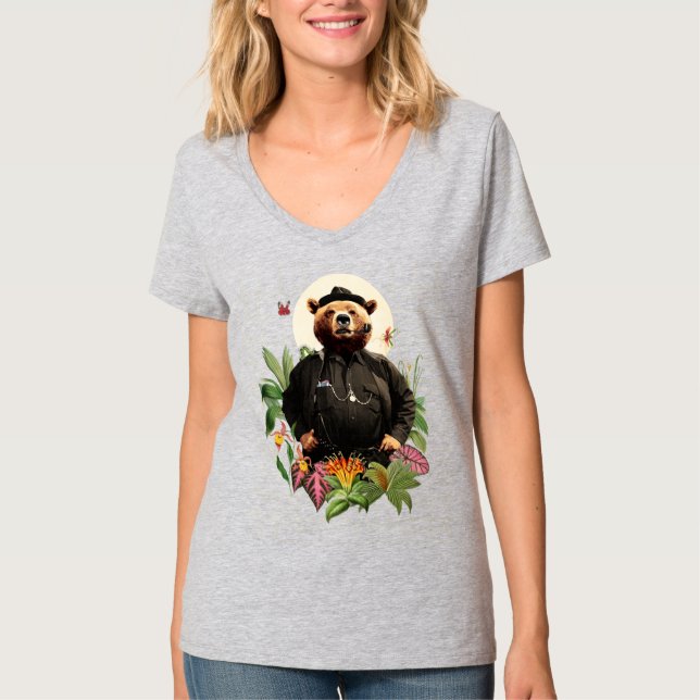 The Bear Detective in Flowers Collage T-Shirt (Front)