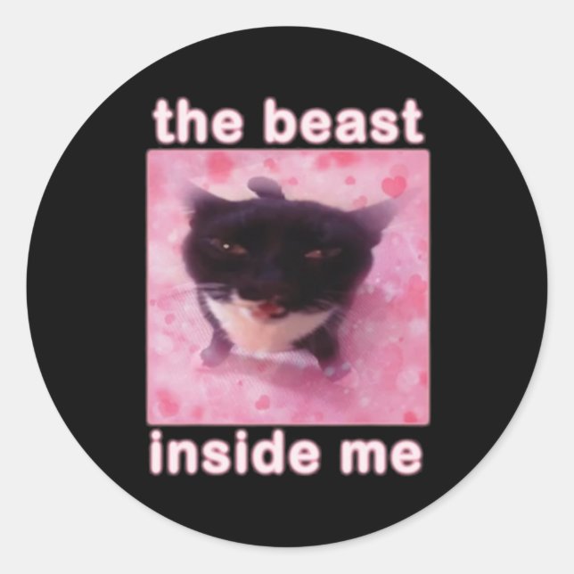 The Beast Inside Me Cat Funny  Classic Round Sticker (Front)