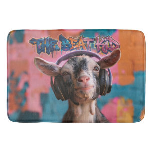 The Beat Kid - Cool Goat DJ with Headphones Bath Mat