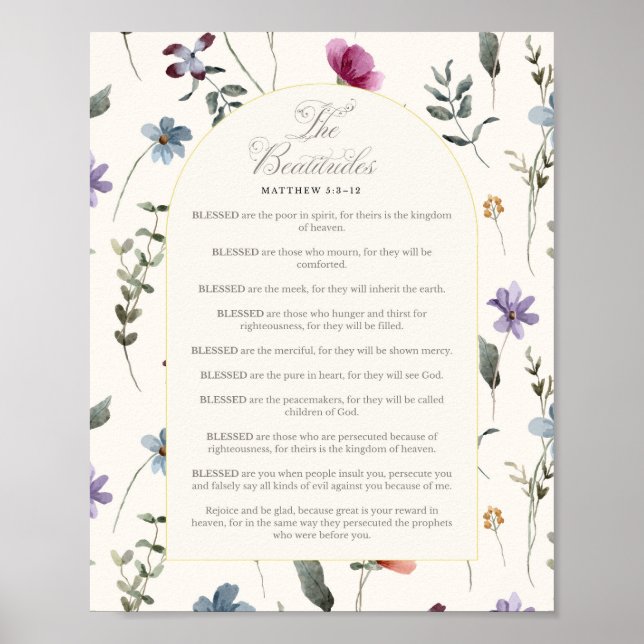 The Beatitudes Matthew 5:3–12 Floral Scripture Poster (Front)