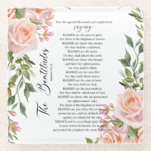 The Beatitudes Matthew 5:3-12 Scripture Roses Glass Coaster