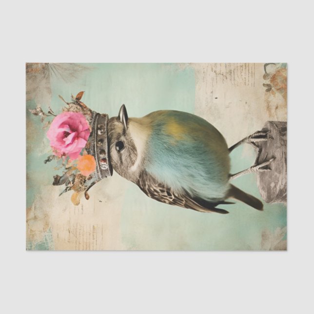 The Beautiful Bird in a Crown Collage Decoupage Tissue Paper (Front)