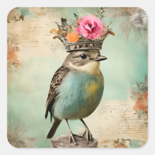 The Beautiful Bird in a Crown Collage Square Sticker