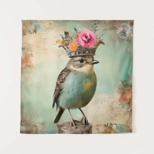 The Beautiful Bird in a Crown Collage Tapestry