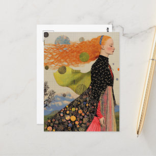The Beautiful Lady With Red Hair Collage Postcard