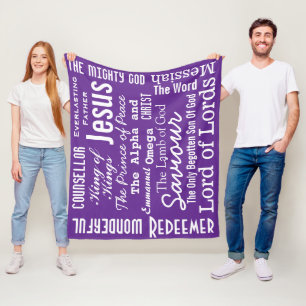The Beautiful Names of Jesus purple Fleece Blanket