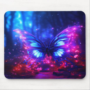 The Beautiful Neon Butterfly On a Computer Laptop Mouse Pad