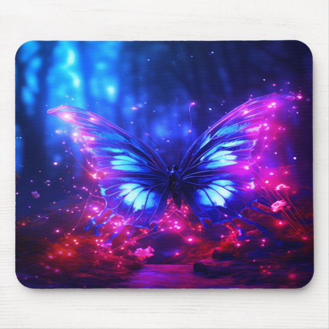 The Beautiful Neon Butterfly On a Computer Laptop Mouse Pad (Front)