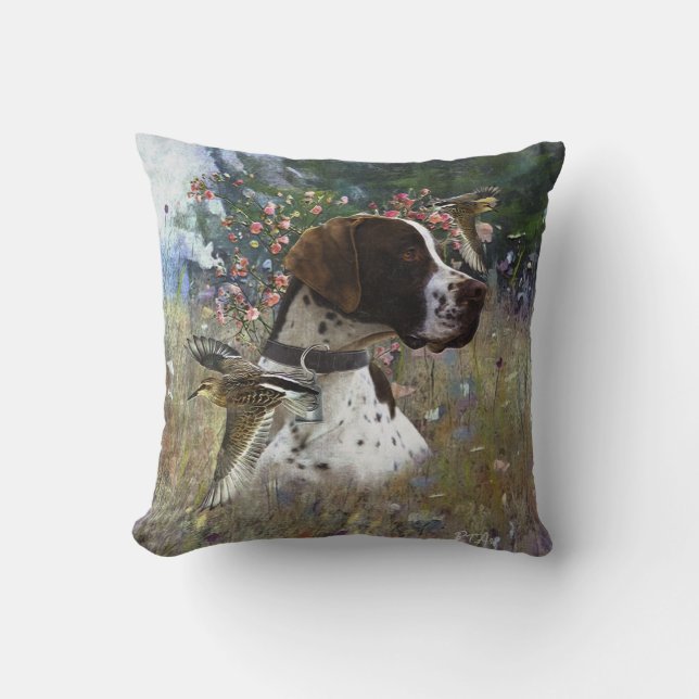 The beautiful pointer in the field  cushion (Front)