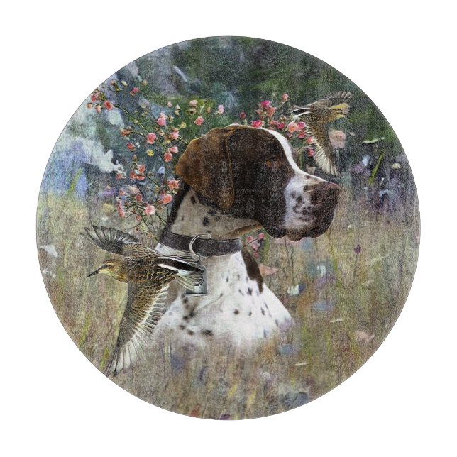 The beautiful pointer in the field  cutting board (Front)