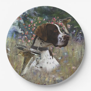 The beautiful pointer in the field  paper plate
