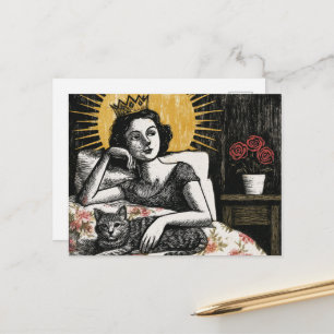 The Beautiful Sleepy Queen and her Cat Postcard