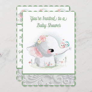 The Beautiful White Baby Boy or Girl Elephant Invitation