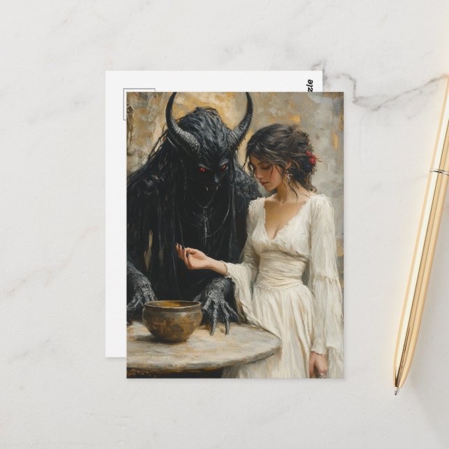 The Beautiful Woman and the Demon Postcard (Front/Back In Situ)