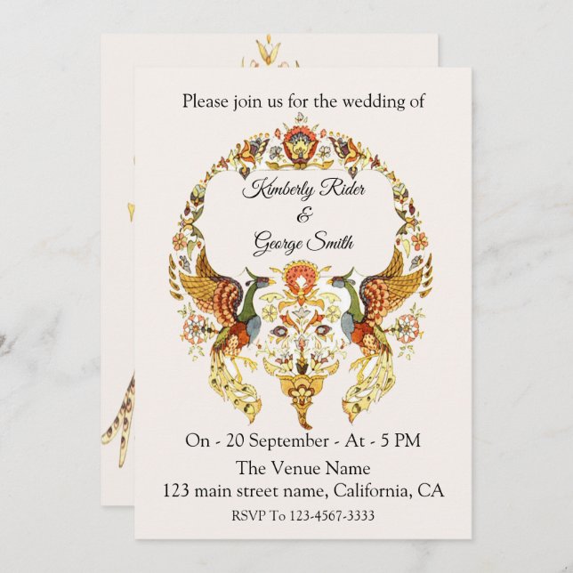 The Beautiful Wreath Of Bird Wedding Invitations (Front/Back)