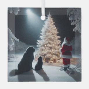 The Beauty of Christmas with Newfs and Santa Glass Tree Decoration
