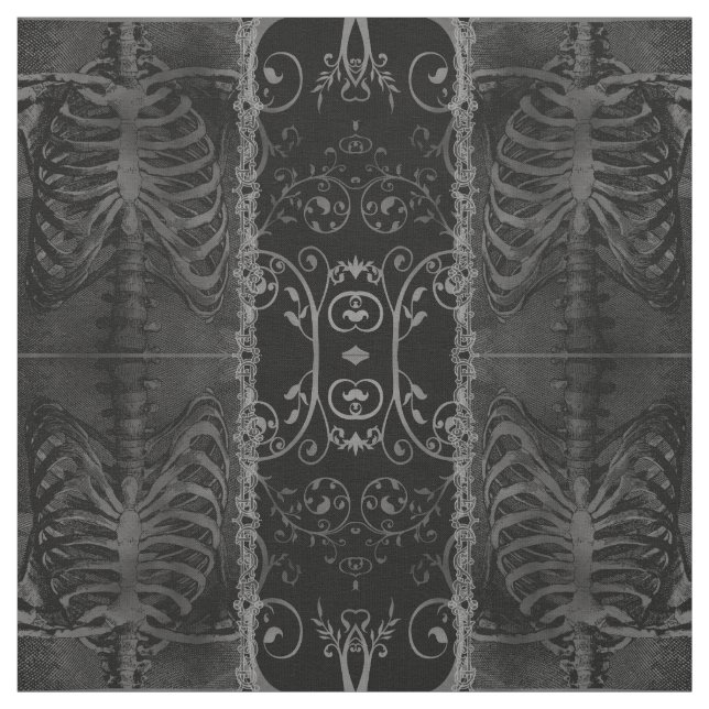 The Beauty of Death Damask Skeleton Goth fabric (Swatch)