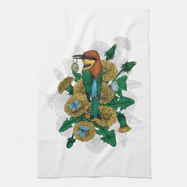 The bee eater with the golden pendant tea towel (Vertical)