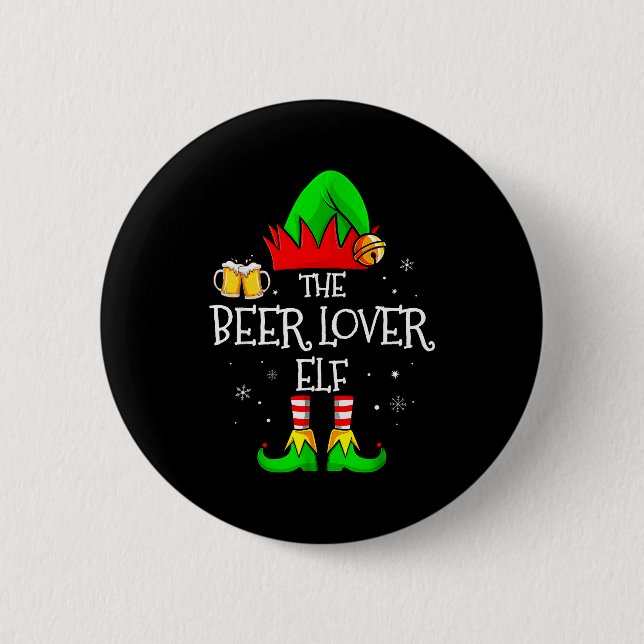 The Beer Lover Elf Matching Family Christmas Drink 6 Cm Round Badge (Front)