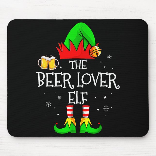 The Beer Lover Elf Matching Family Christmas Drink Mouse Pad (Front)