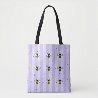 The bees in lilac background tote bag
