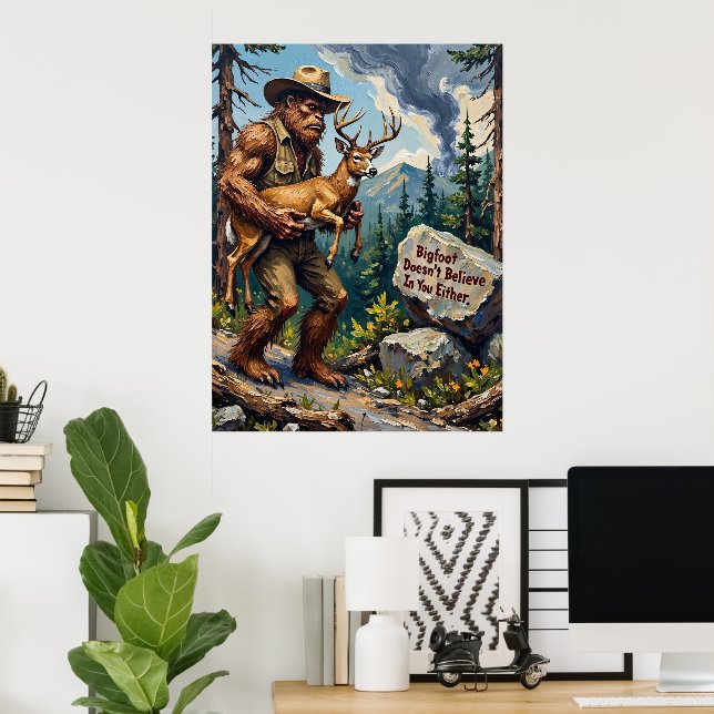 The Believer's Burden: A Bigfoot's Stance Poster (Home Office)