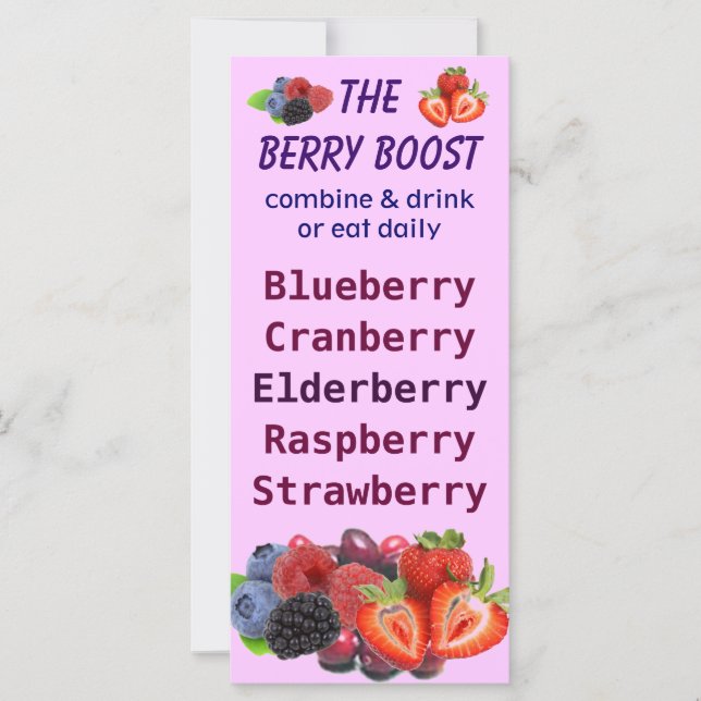 The Berry Boost lychee rack card (Front)