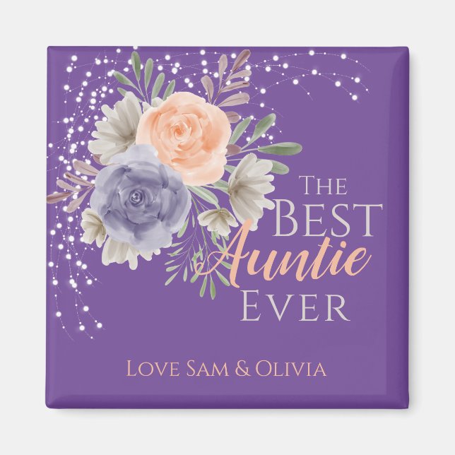 The Best Auntie Ever Floral Peony Rose Purple  Magnet (Front)