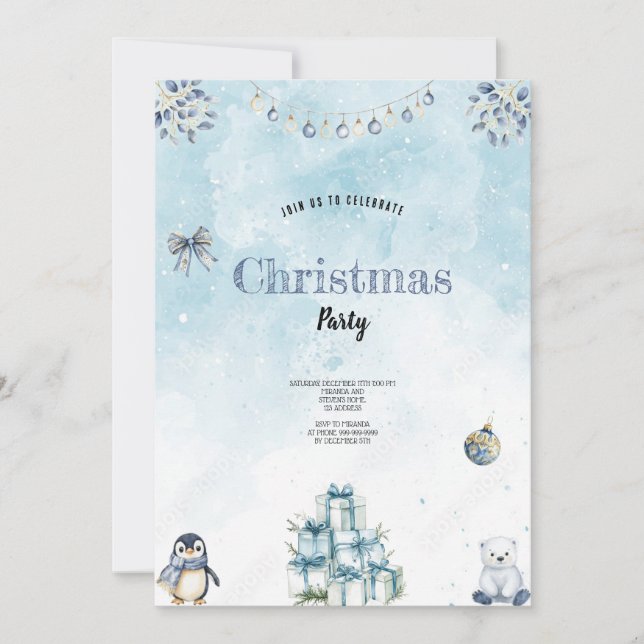 the best blue and whit christmas invitation (Front)
